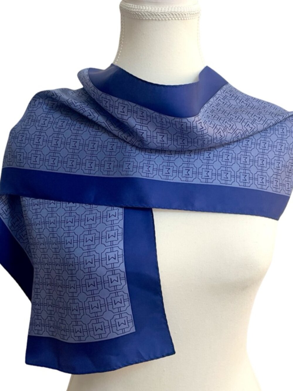 Monet 100% Silk Scarf Blue Logo Print Oblong Scarf NWT 10x54